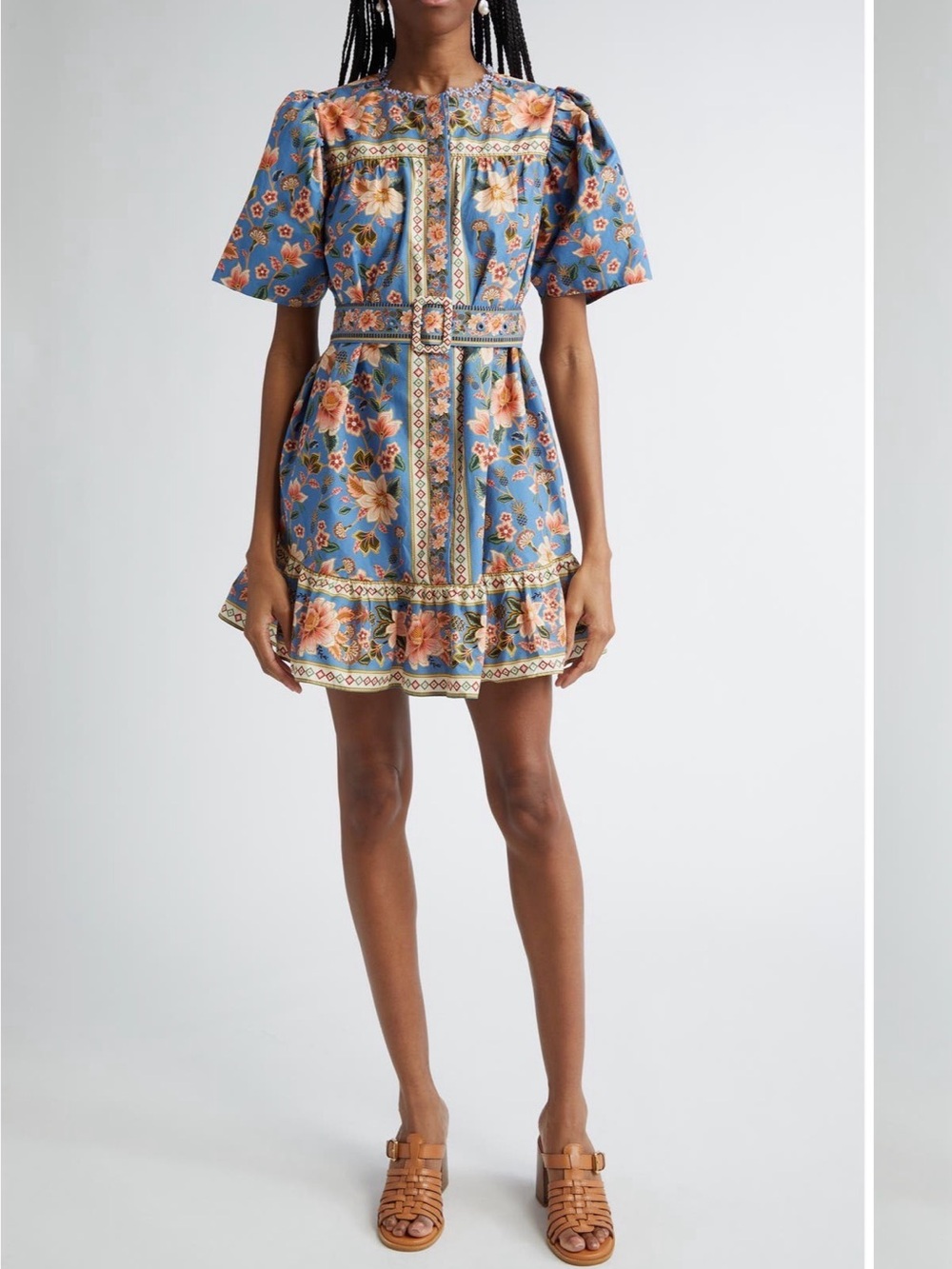 FARM Rio Powder Blue Floral Belted Mini Dress - Picture 5 of 5